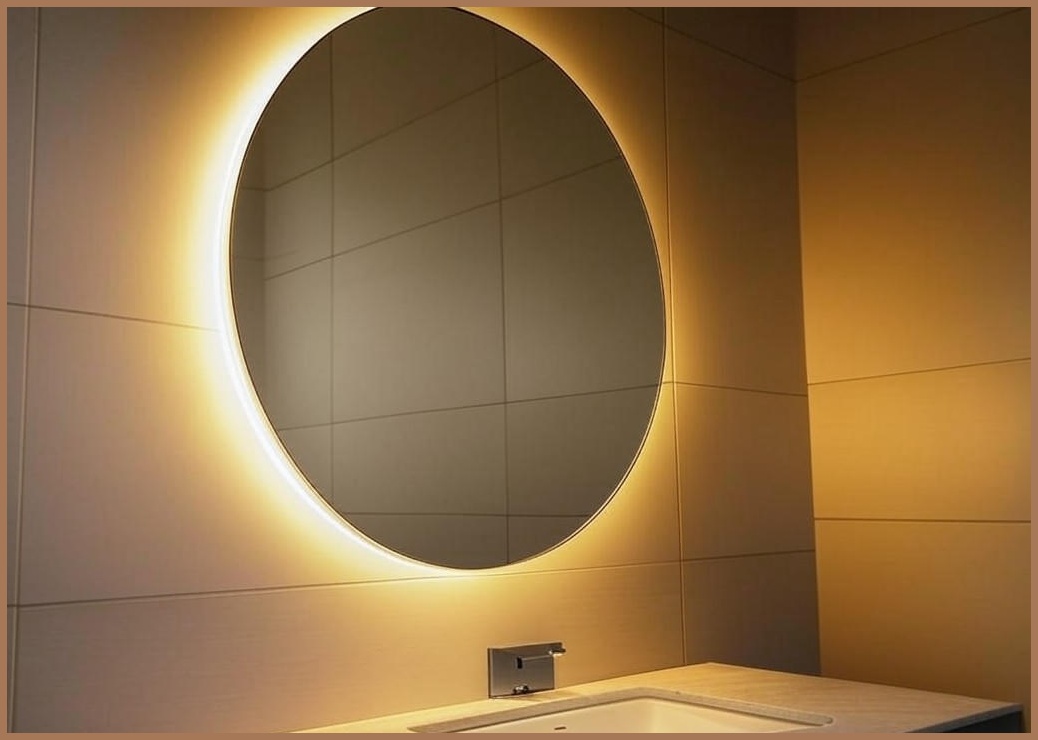 아워프레임 원형 벽거울 LED 간접조명 화장대 욕실 거울 - 이미지 1